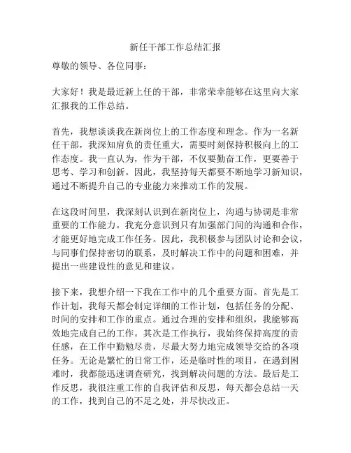 新任干部工作总结汇报