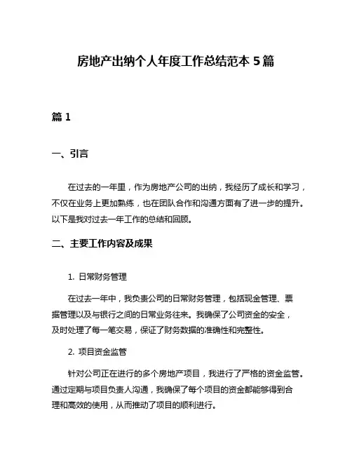 房地产出纳个人年度工作总结范本5篇