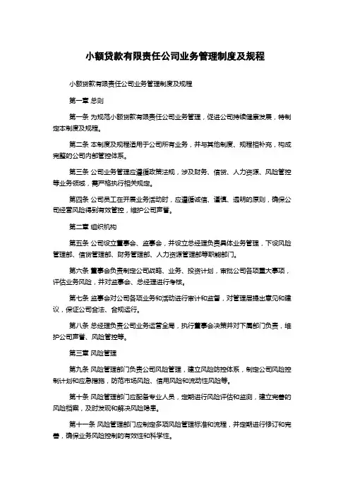 小额贷款有限责任公司业务管理制度及规程