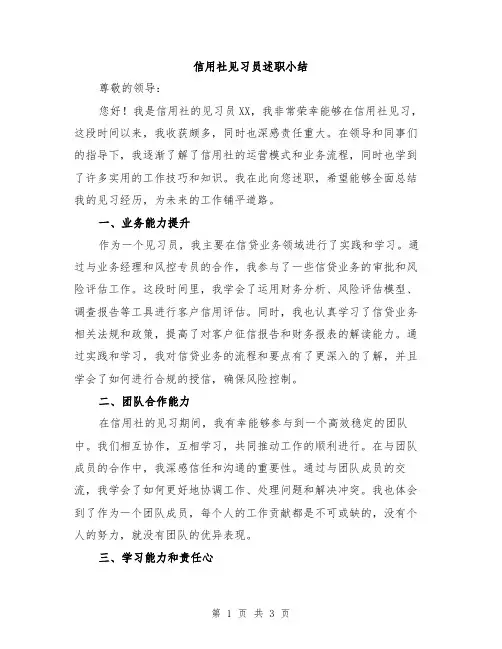 信用社见习员述职小结