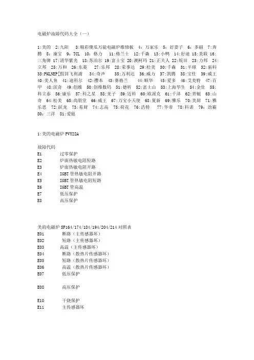 电磁炉故障代码大全一