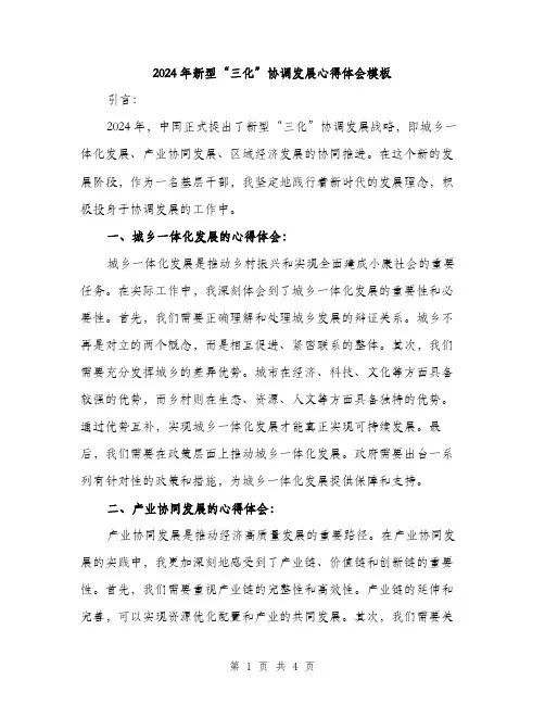 2024年新型“三化”协调发展心得体会模板(2篇)
