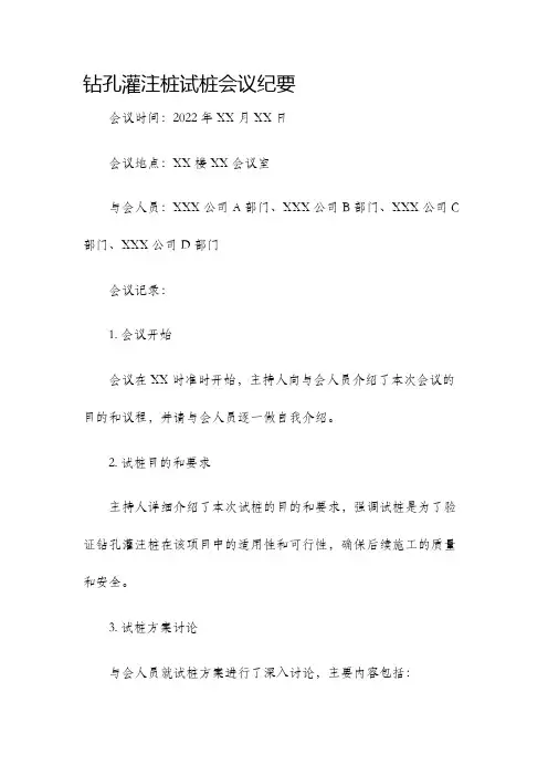 钻孔灌注桩试桩会议纪要