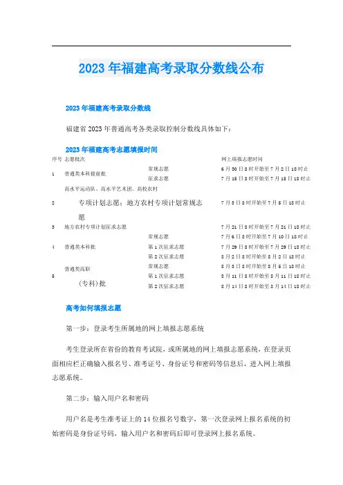 2023年福建高考录取分数线公布