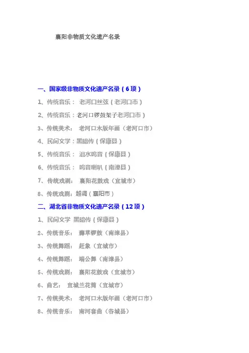 襄阳非物质文化遗产名录