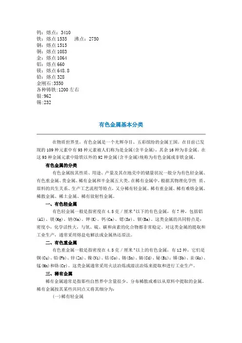 常用金属熔点汇总