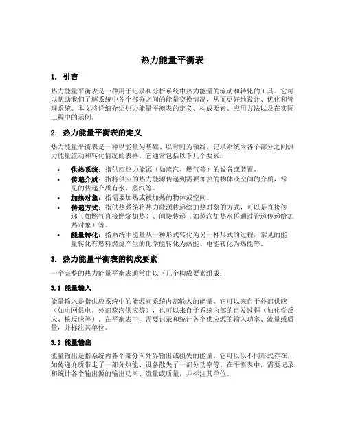 热力能量平衡表