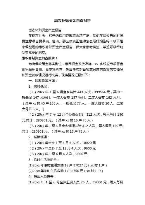 惠农补贴资金自查报告