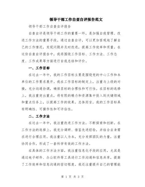 领导干部工作自查自评报告范文