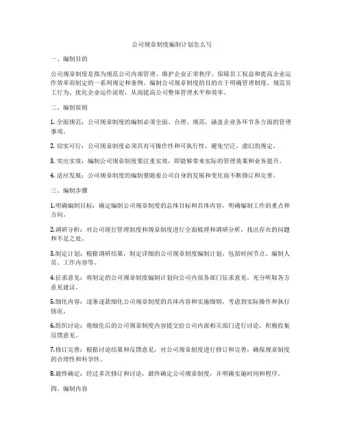 公司规章制度编制计划怎么写