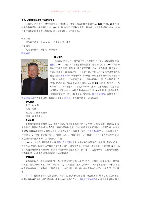 资料古月音乐制作人作曲家左宏元