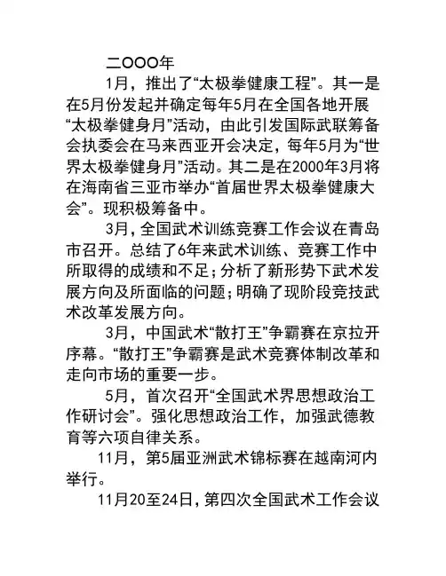 【建国以来中国武术大事记】2000年—2009年