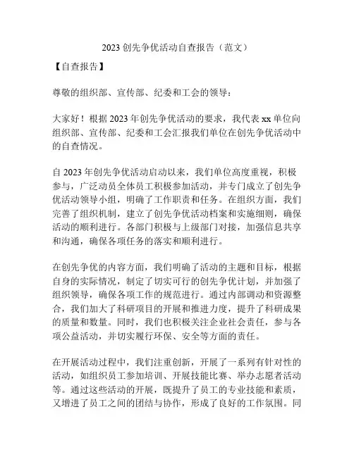 2023创先争优活动自查报告(范文)