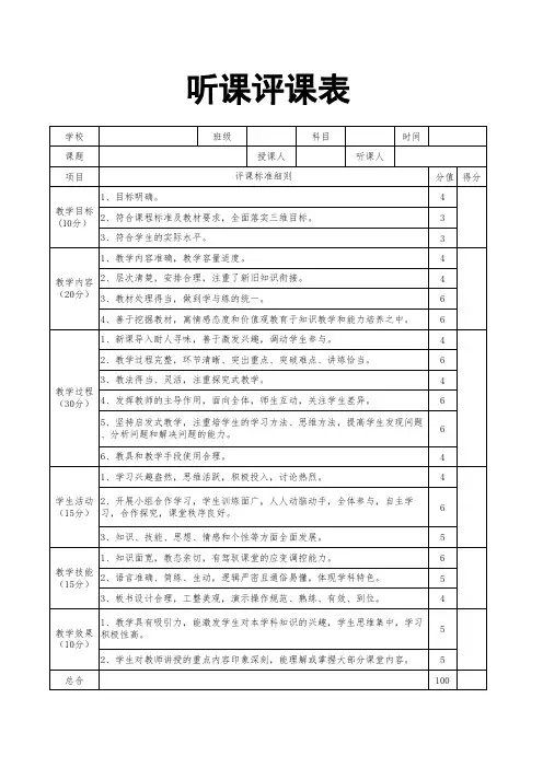 听课评课表