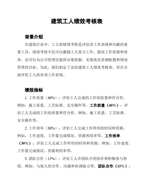 建筑工人绩效考核表