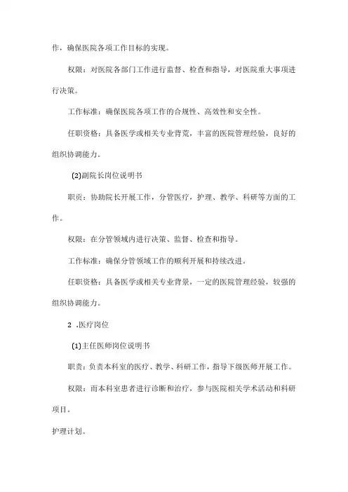 医院岗位说明书汇编
