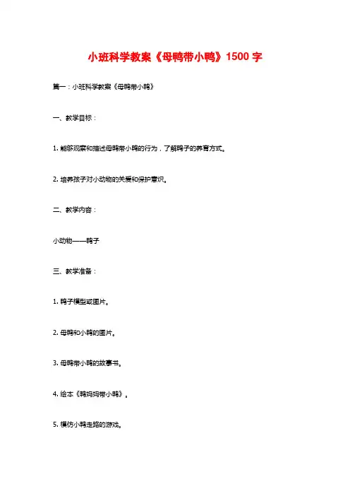 小班科学教案《母鸭带小鸭》