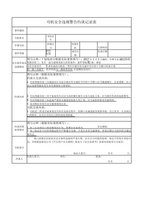司机安全违规警告约谈记录表