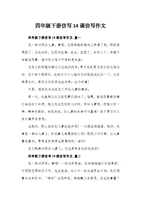 四年级下册仿写14课仿写作文