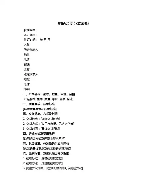 购销合同范本表格