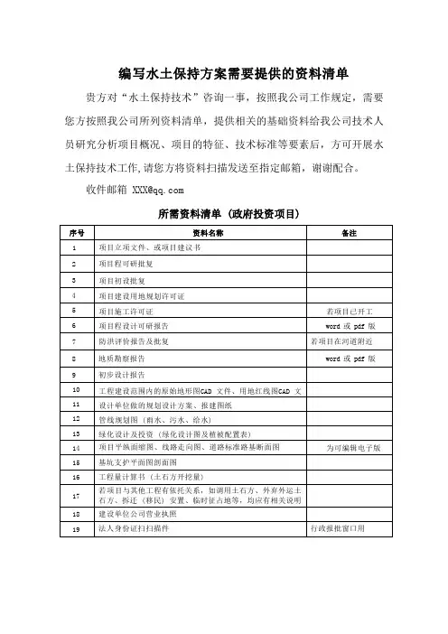 编写水保方案需要提供的资料