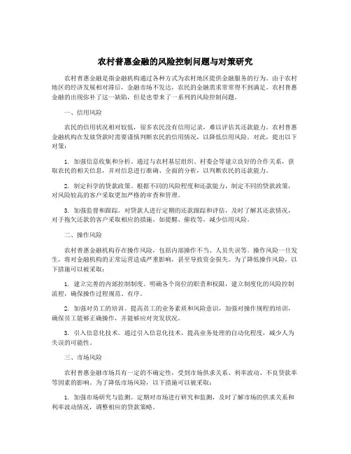农村普惠金融的风险控制问题与对策研究