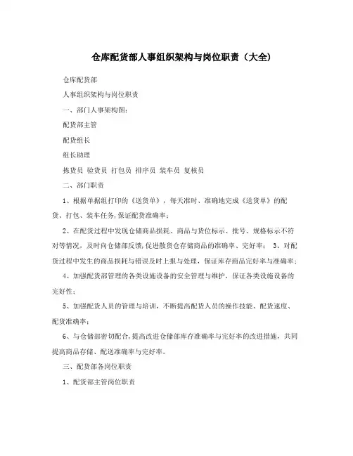 仓库配货部人事组织架构与岗位职责(大全)