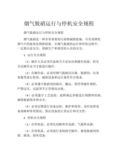 烟气脱硝运行与停机安全规程
