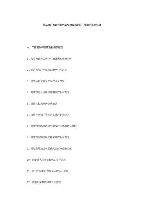 第二批广西现代特色农业县级示范区、乡级示范园名单