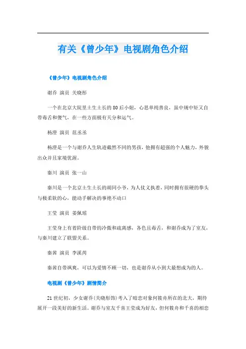 有关《曾少年》电视剧角色介绍