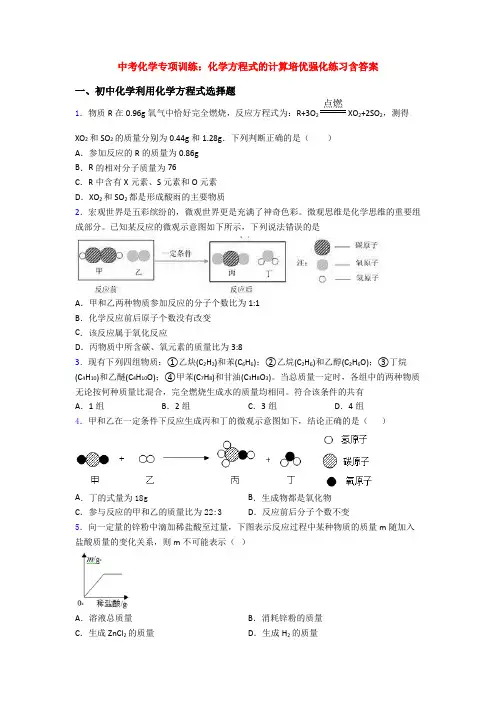 中考化学专项训练：化学方程式的计算培优强化练习含答案