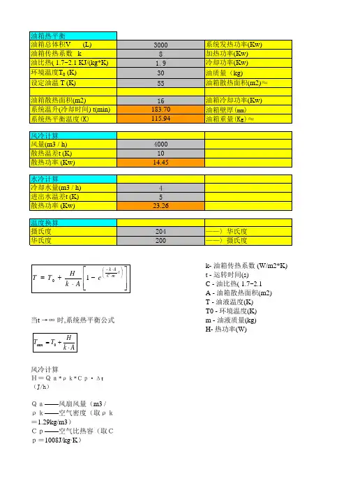 液压系统油箱参数