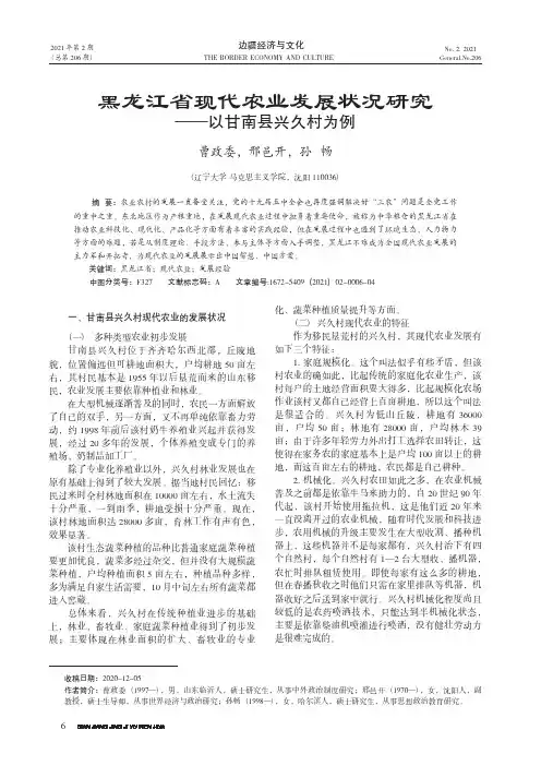 黑龙江省现代农业发展状况研究——以甘南县兴久村为例