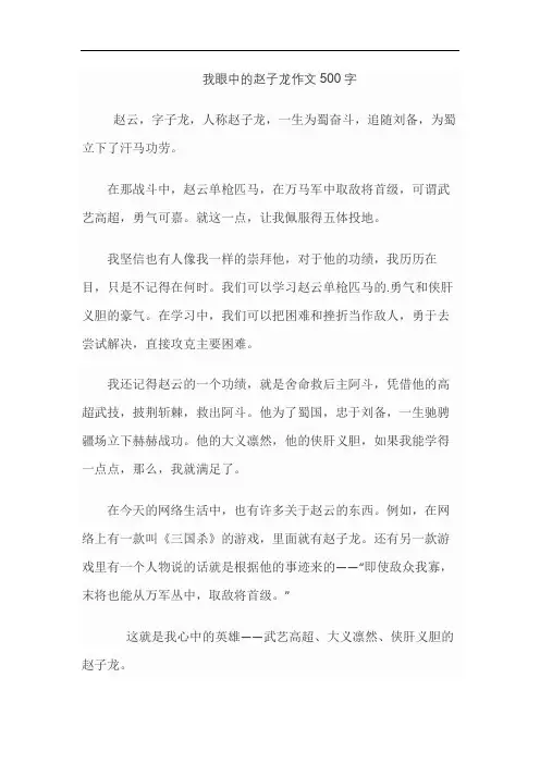 我眼中的赵子龙作文500字