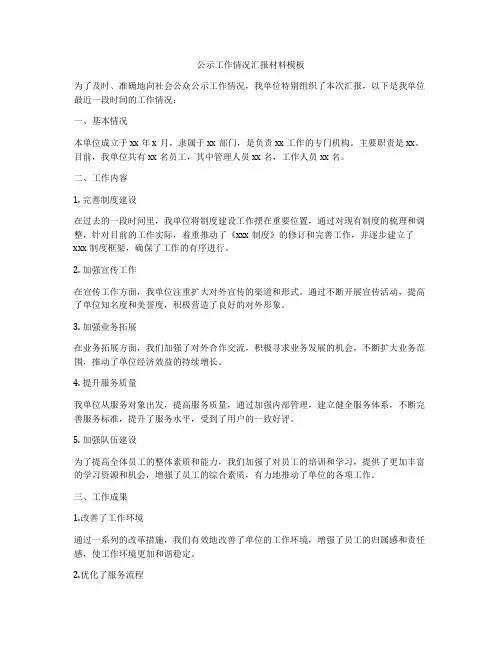 公示工作情况汇报材料模板