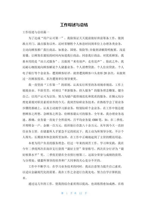 工作综述与总结