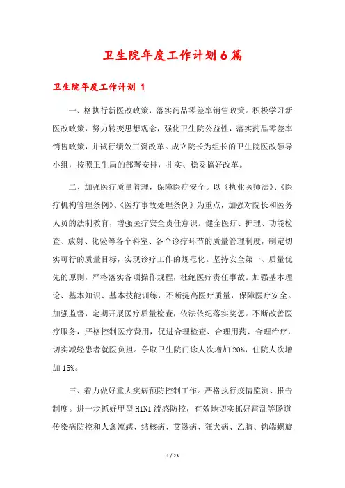卫生院年度工作计划6篇