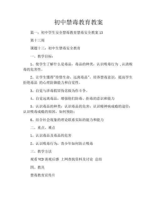 初中禁毒教育教案