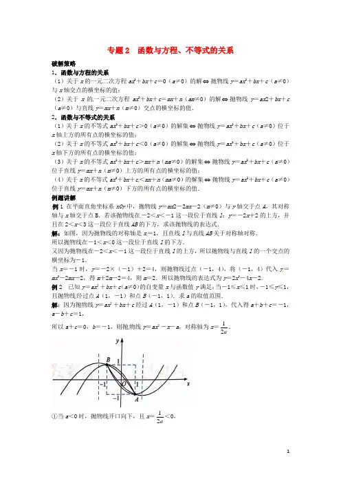 山东省诸城市桃林镇2017届中考数学压轴题专项汇编专题2函数与方程