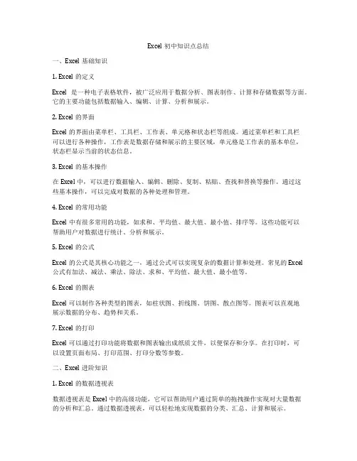 Excel初中知识点总结