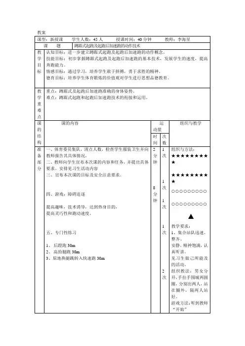教案[蹲踞式起跑及起跑后加速跑的动作技术]