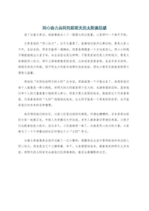 同心协力共同托起明天的太阳读后感