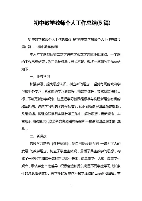 初中数学教师个人工作总结(5篇)