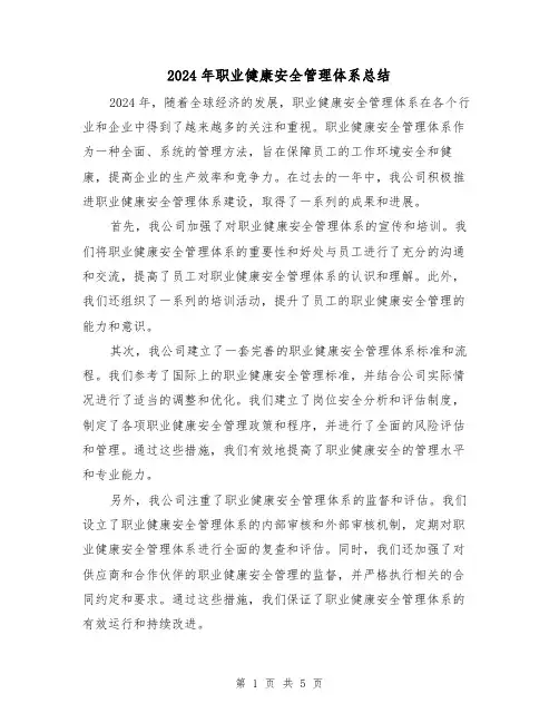 2024年职业健康安全管理体系总结（2篇）