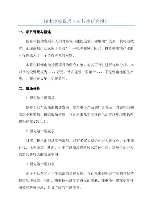 锂电池投资项目可行性研究报告