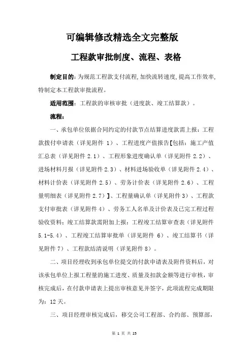 工程项目资金审批制度及流程表格精选全文完整版
