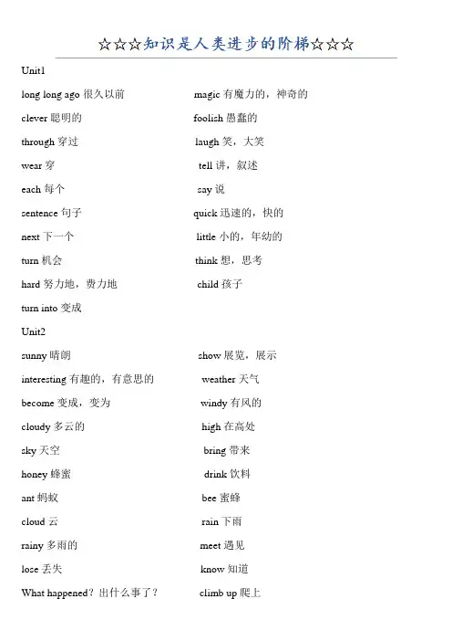 苏教版六年级上册英语单词表