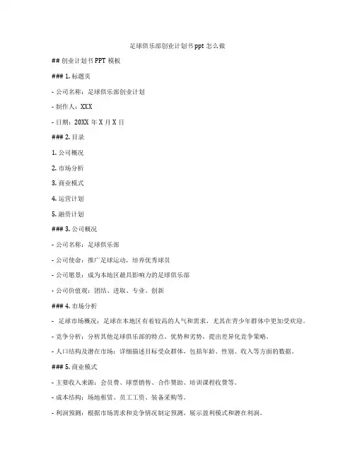 足球俱乐部创业计划书ppt怎么做