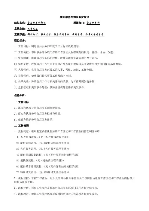售后服务部-部长职位描述(定稿)