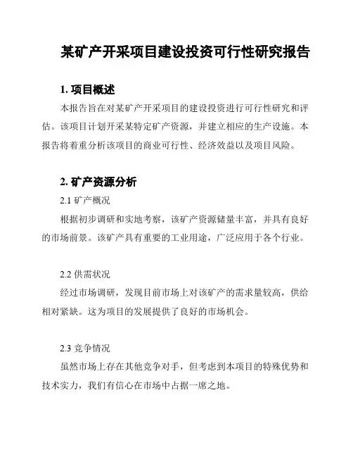 某矿产开采项目建设投资可行性研究报告